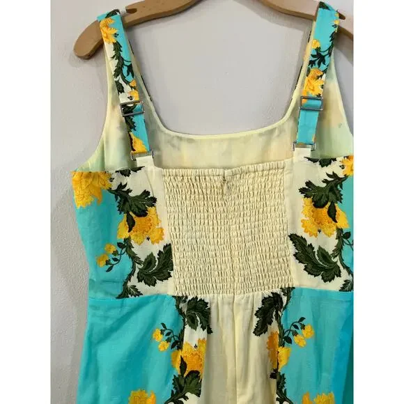 Anna Cate Zander Dress Aqua Floral Cotton Linen Mini Old Money Sleeveless Size M - Picture 5 of 11